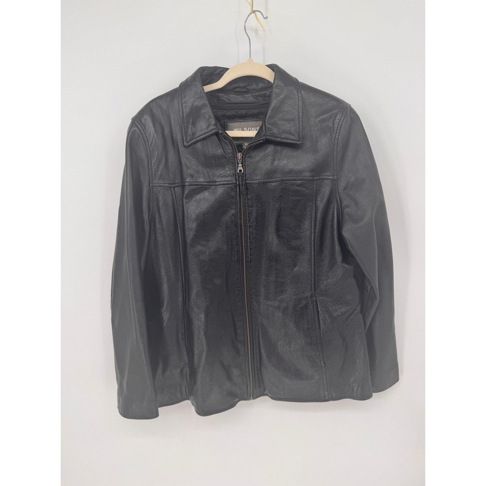Wilsons Leather Jacket Womens XL Black EUC Thinsulate Insulated Pleated Back